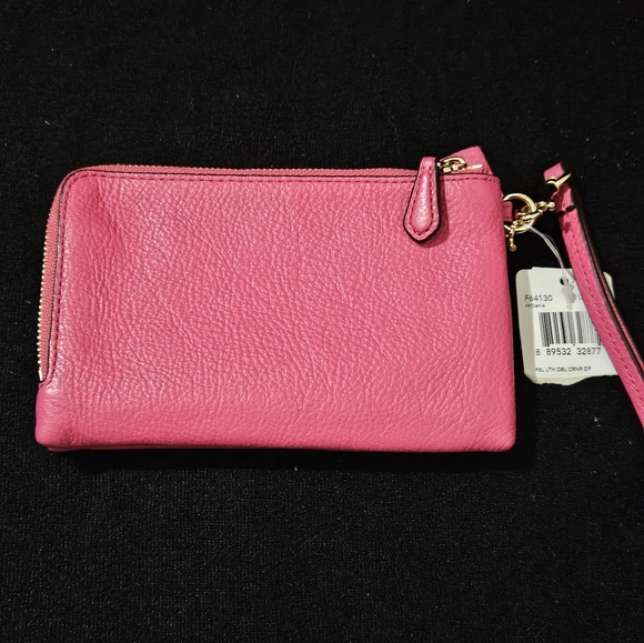 Coach Hot Pink Double Corner Zip Wristlet-NWT-Pebble Leather - Picture 2 of 11